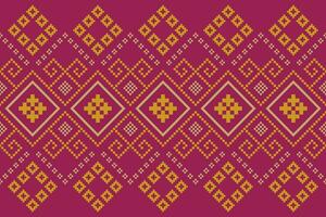 Pink Cross stitch colorful geometric traditional ethnic pattern Ikat seamless pattern border abstract design for fabric print cloth dress carpet curtains and sarong Aztec African Indian Indonesian vector