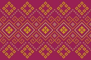 Pink Cross stitch colorful geometric traditional ethnic pattern Ikat seamless pattern border abstract design for fabric print cloth dress carpet curtains and sarong Aztec African Indian Indonesian vector