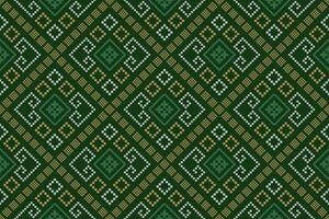 Green Cross stitch colorful geometric traditional ethnic pattern Ikat seamless pattern border abstract design for fabric print cloth dress carpet curtains and sarong Aztec African Indian Indonesian vector