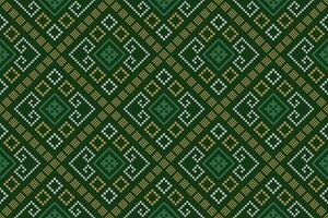 Green Cross stitch colorful geometric traditional ethnic pattern Ikat seamless pattern border abstract design for fabric print cloth dress carpet curtains and sarong Aztec African Indian Indonesian vector