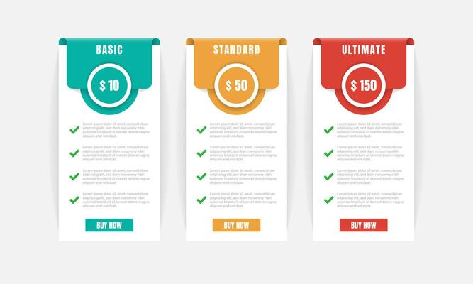 Pricing table template design. - Vector.