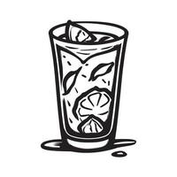 hand drawn illustration of ice tea cool drink served on the glass vector