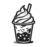 hand drawn illustration of creamy milkshake served on the glass with ice cream vector