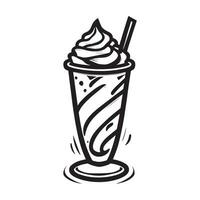 hand drawn illustration of creamy milkshake served on the glass with ice cream vector