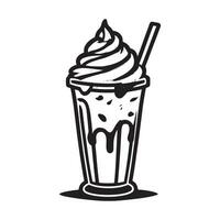 hand drawn illustration of creamy milkshake served on the glass with ice cream vector