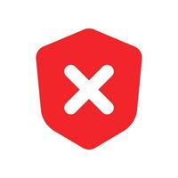 Cross marked shield icon. Vulnerable security. Vector. vector