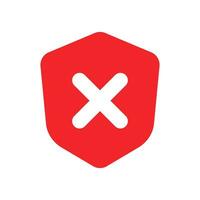 Cross marked shield icon. Vulnerable security. Vector. vector