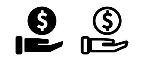 dólar marca y mano icono colocar. ingresos y dinero ahorro. vector. vector