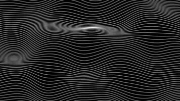 Abstract white color horizontal wavy lines moving on black background, looped abstract background video