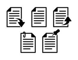 exportar, ahorrar, nota, propuesta, compartir, recibir, importar documento editable carrera contorno íconos conjunto aislado en blanco antecedentes plano vector ilustración