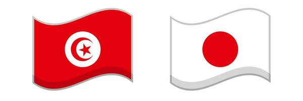 Tunisian and Japanese flag icon set. Vector. vector