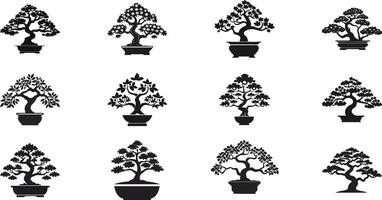 minimalista belleza bonsai siluetas conjunto vector