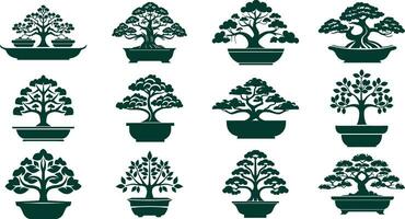 Tiny Giants  Artistry of Bonsai Silhouettes vector