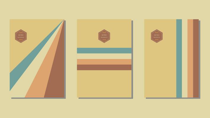 Retro geometric posters, striped design poster, abstract vintage color background vector set.