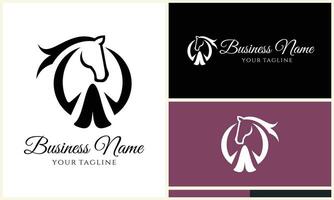 horseshoe racehorse horsemanship logo template vector