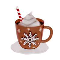Christmas Dessert 3D , hot chocolate with whipped cream Clipart on Transparent background . 3D Rendering png
