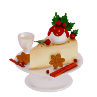 Christmas Dessert 3D , Eggnog Cheesecake, Smooth and creamy cheesecake with berries and ice cream with Strawberry sauce on top . 3D Rendering png