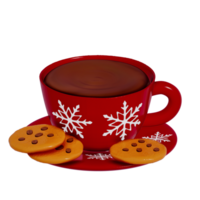 Christmas Dessert 3D , A red coffee cup and cookies on Transparent background . 3D Rendering png