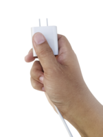 The man's hand handle with plug, transparent background png