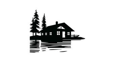 Tranquility Unveiled Lakeside Cabin Art vector