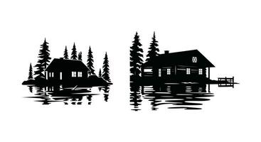 Majestic Waterside Cabin Silhouette vector