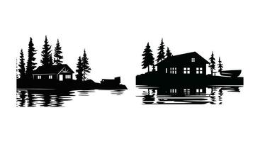 Lakeside Enchantment Vector Cabin Scene