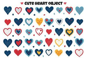 Heart shaped logos and objects in cute style vector