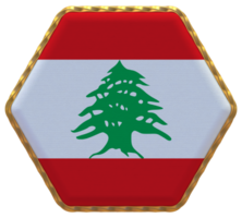 Lebanon Flag in Hexagon Shape with Gold Border, Bump Texture, 3D Rendering png