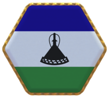 Lesotho Flag in Hexagon Shape with Gold Border, Bump Texture, 3D Rendering png