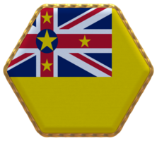 Niue Islands Flag in Hexagon Shape with Gold Border, Bump Texture, 3D Rendering png