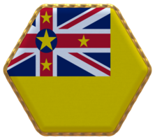 Niue Islands Flag in Hexagon Shape with Gold Border, Bump Texture, 3D Rendering png