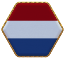 Netherlands Flag in Hexagon Shape with Gold Border, Bump Texture, 3D Rendering png