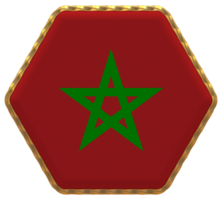 Maroc drapeau dans hexagone forme avec or frontière, bosse texture, 3d le rendu png