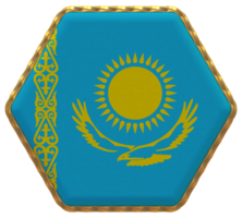 kazakhstan flagga i sexhörning form med guld gräns, stöta textur, 3d tolkning png