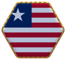 Liberia bandera en hexágono forma con oro borde, bache textura, 3d representación png