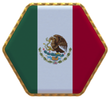 mexico bandera en hexágono forma con oro borde, bache textura, 3d representación png