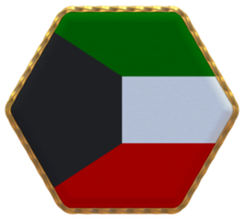 Kuwait Flag in Hexagon Shape with Gold Border, Bump Texture, 3D Rendering png