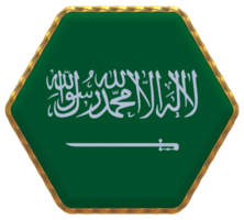 ksa, rike av saudi arabien flagga i sexhörning form med guld gräns, stöta textur, 3d tolkning png