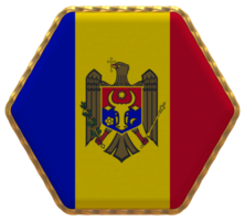 Moldova Flag in Hexagon Shape with Gold Border, Bump Texture, 3D Rendering png