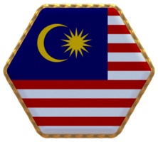 Malaysia Flag in Hexagon Shape with Gold Border, Bump Texture, 3D Rendering png