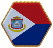 Sint Maarten Flag in Hexagon Shape with Gold Border, Bump Texture, 3D Rendering png