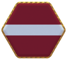 Latvia Flag in Hexagon Shape with Gold Border, Bump Texture, 3D Rendering png