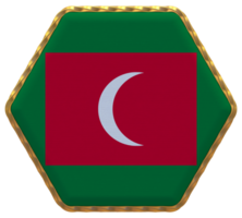 Maldives Flag in Hexagon Shape with Gold Border, Bump Texture, 3D Rendering png