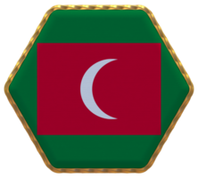 Maldiven vlag in zeshoek vorm met goud grens, buil textuur, 3d renderen png