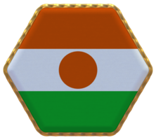 Niger Flag in Hexagon Shape with Gold Border, Bump Texture, 3D Rendering png