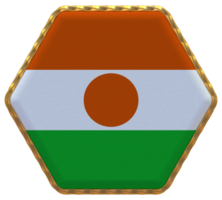 Niger Flag in Hexagon Shape with Gold Border, Bump Texture, 3D Rendering png