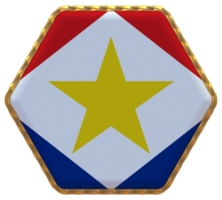 Saba Island Flag in Hexagon Shape with Gold Border, Bump Texture, 3D Rendering png