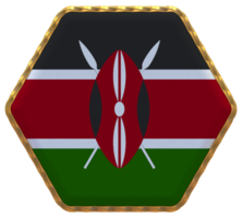 Kenya Flag in Hexagon Shape with Gold Border, Bump Texture, 3D Rendering png