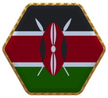 Kenya drapeau dans hexagone forme avec or frontière, bosse texture, 3d le rendu png