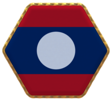 Laos Flag in Hexagon Shape with Gold Border, Bump Texture, 3D Rendering png